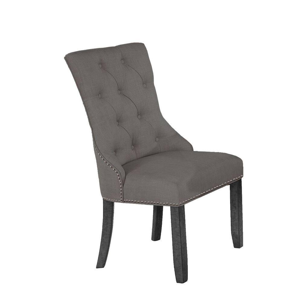 Dark Gray Wood Dining Set with Extendable Table + Gray Linen Chairs + Bench
