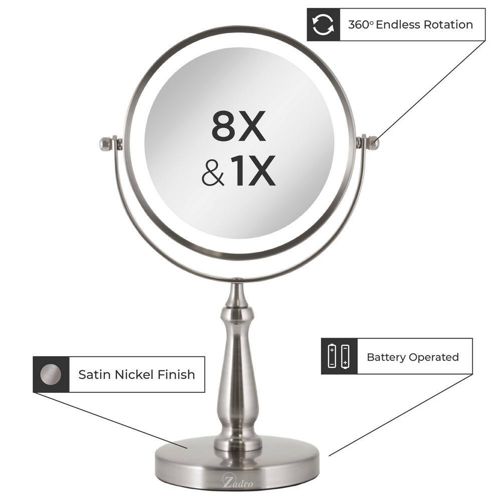 Satin Nickel LED Lighted Dual-Sided Magnifying Makeup Mirror