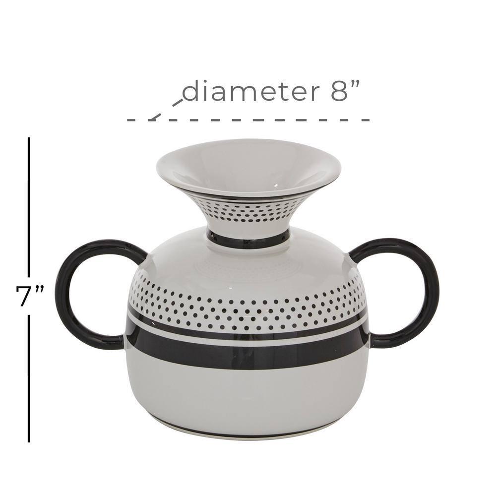 DecMode 8"W, 7"H Dolomite Eclectic Vase, White, 1 - Piece