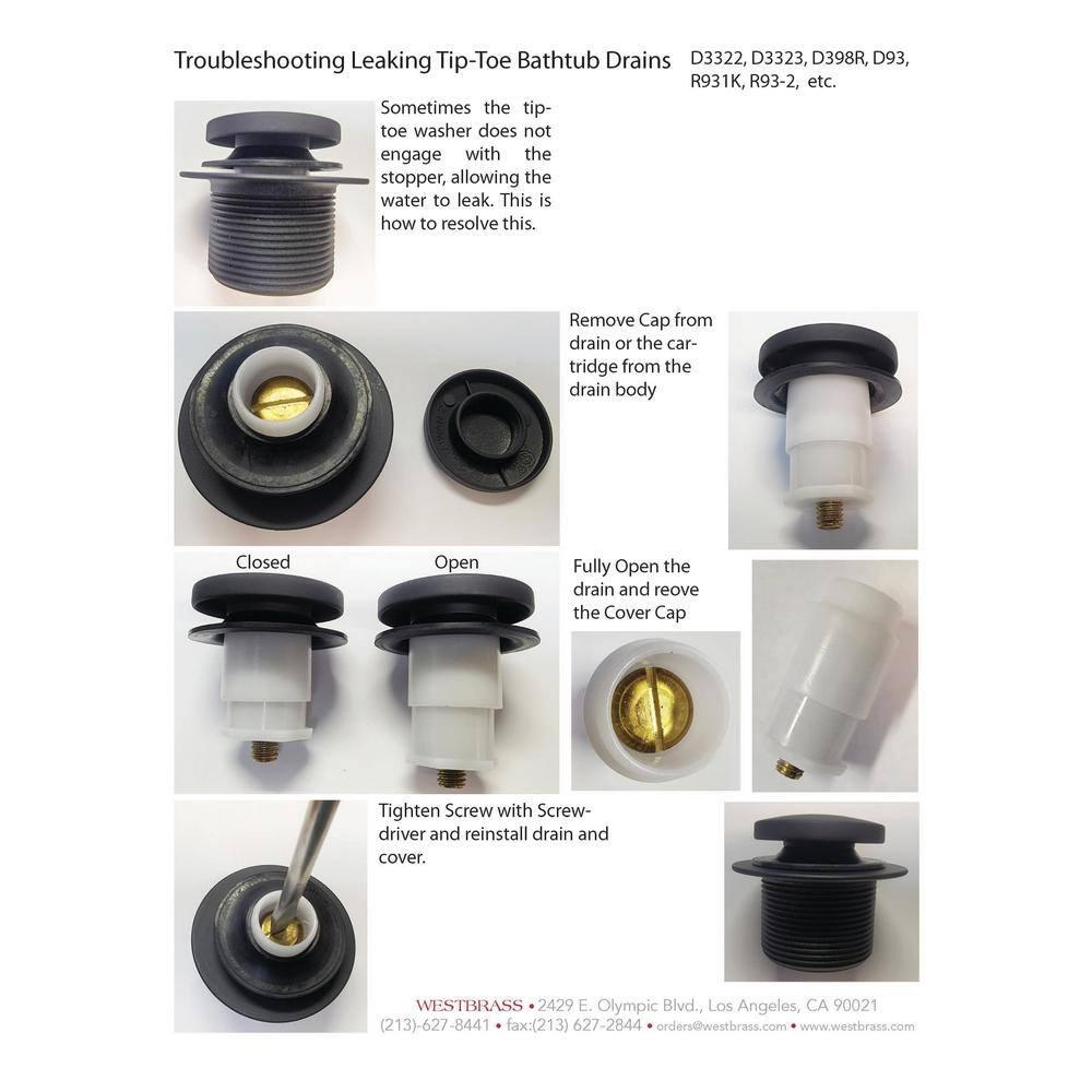 Westbrass 1-1/2" Coarse Thread Tip-Toe Bathtub Leg Drain with One-Hole Overflow D93-07