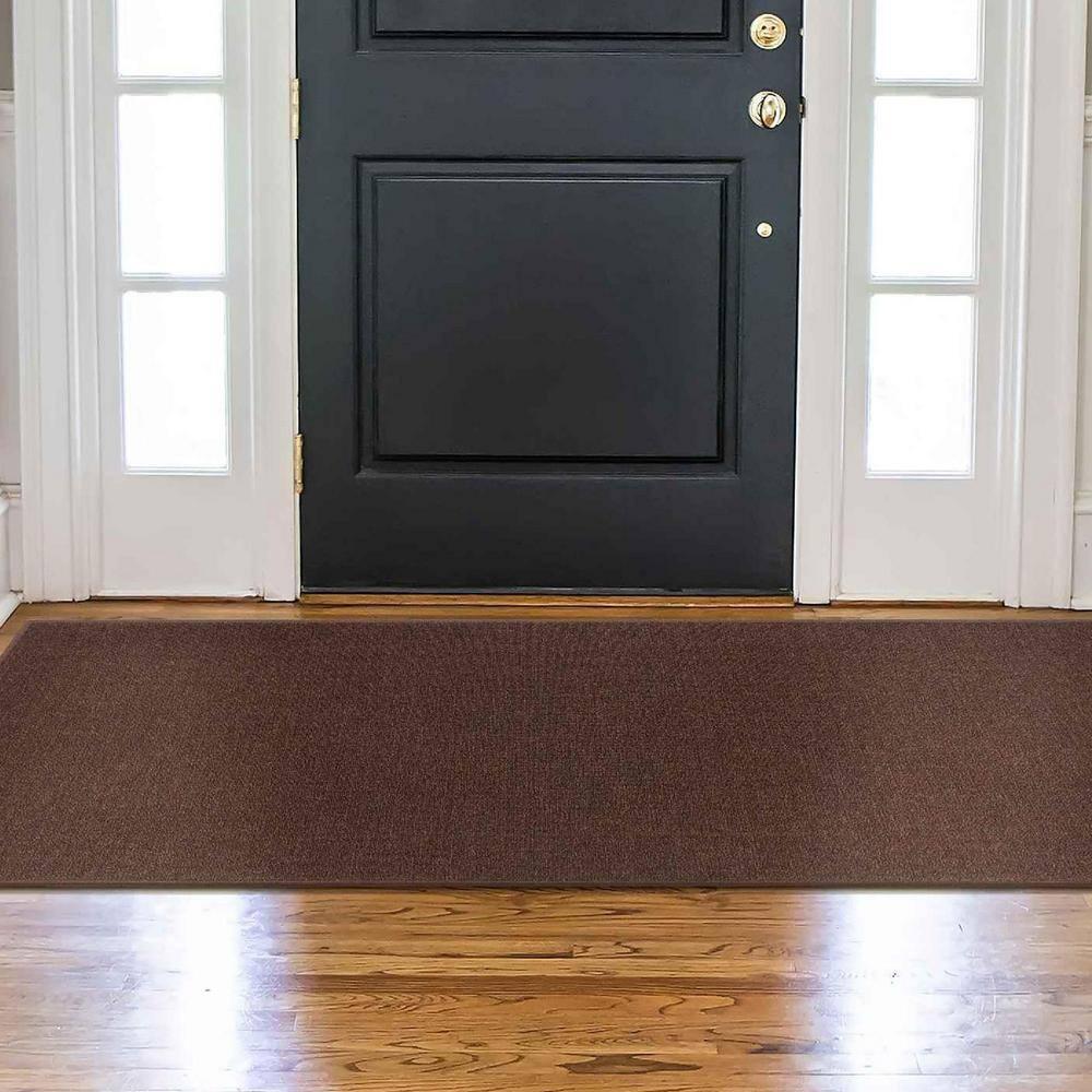 Ottomanson Non-Slip Hallway Runner Rug 2x6 Rubberback Solid Indoor Rug, 2'2" x 6', Brown