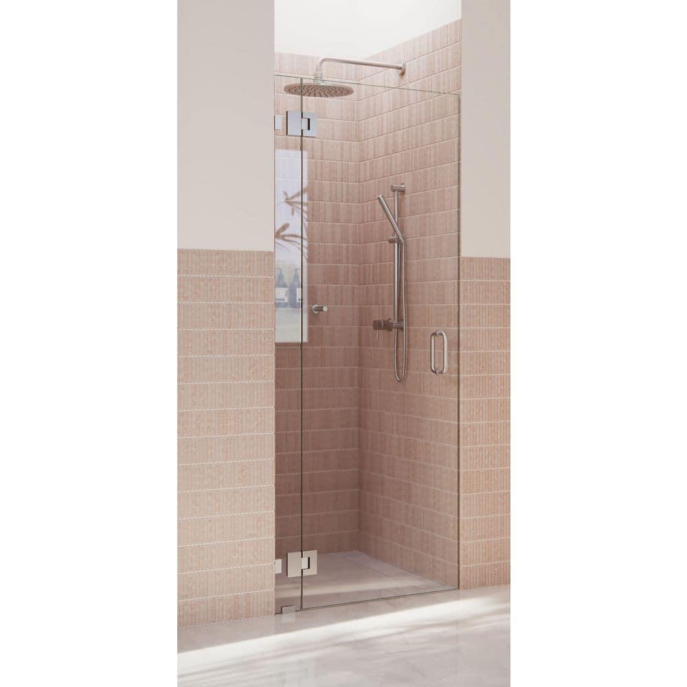 Glass Warehouse Halo 30.25 in. x 78 in. Frameless Glass Hinge Shower Door GW-GH-30-25-BN