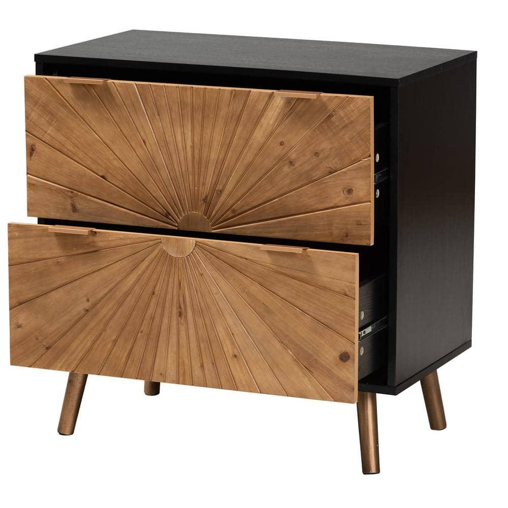 Richardson Two-Tone Wood 2 Drawer Storage Cabinet Natural Brown/Black - Baxton Studio