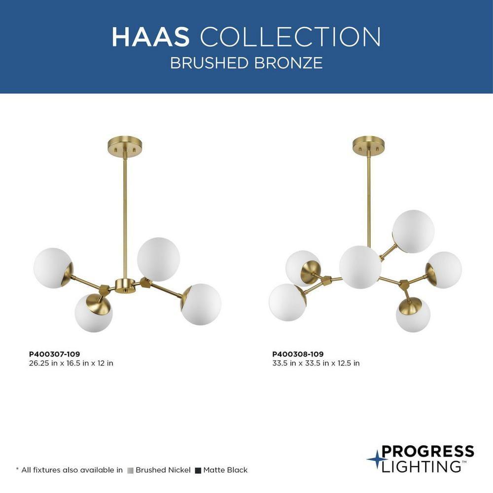 Progress Lighting Haas 6-Light Chandelier, Brushed Bronze, Etched Opal Glass, Design Series