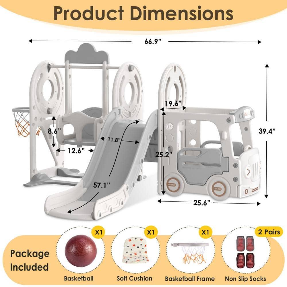 Suteck 5 in 1 Toddler Slide, Kids Slide with Climber,Bus Playhouse and Swing Outdoor Indoor Slide Playset