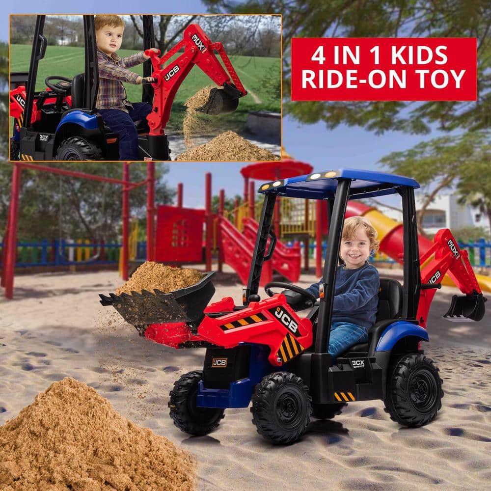 EastVita 4 in 1 Ride on Tractor, Excavator & Bulldozer with Tent,12V Ride on Car Digger Electric Vehicle with Remote Control, Front Loader, Horn, EVA Tires, Kids Ride on Car Toy