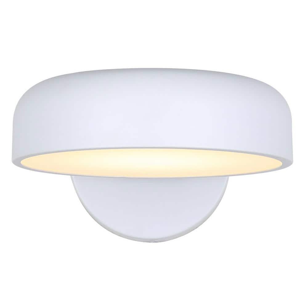 ZARIA 8 in. 1-Light White Integrated LED Wall-Light with White Metal Shade