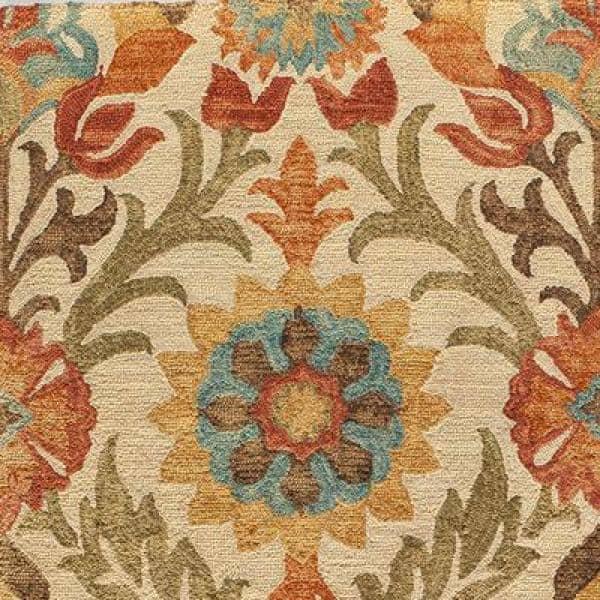 Handmade Blue and Gold Floral Wool Rectangular Rug