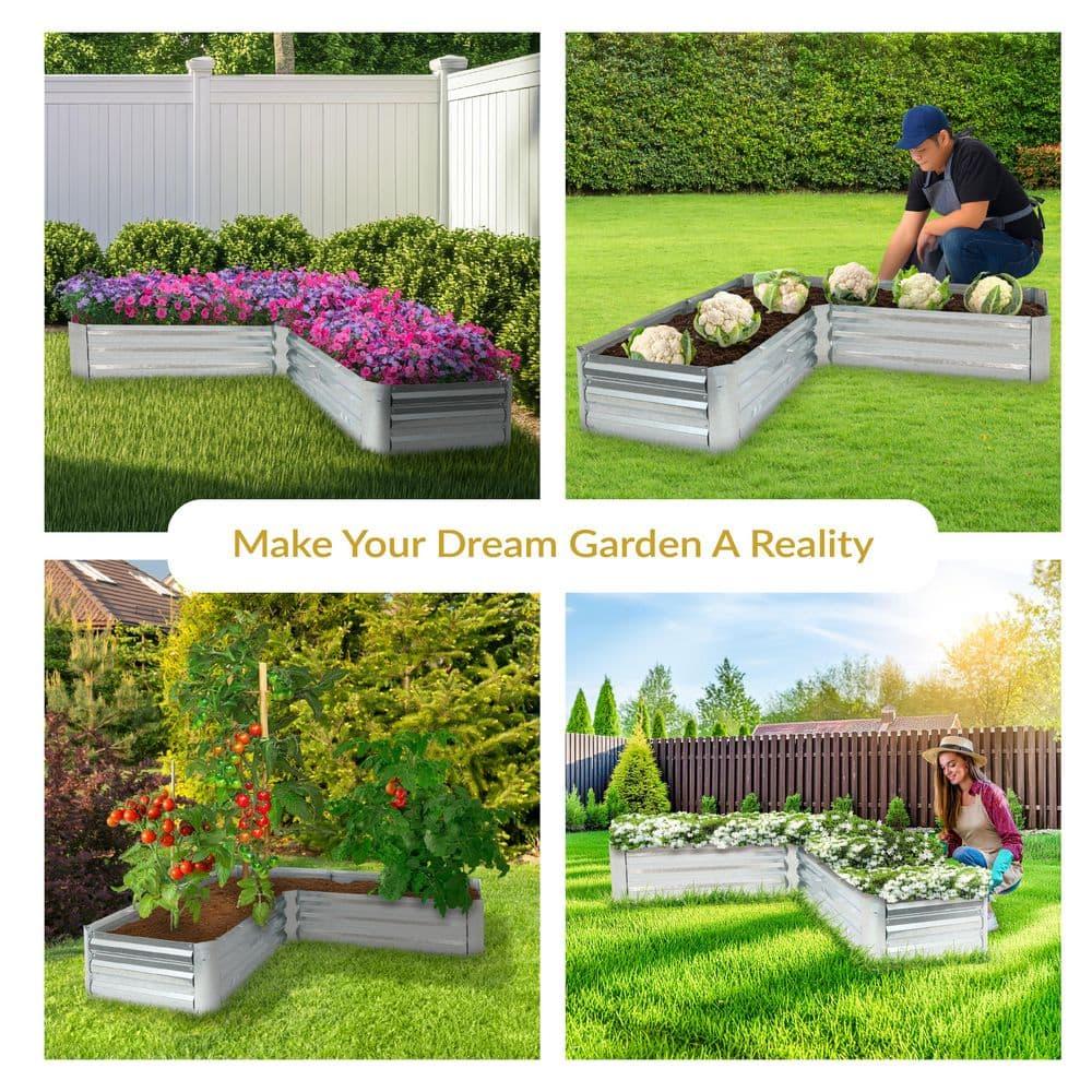 Sunnydaze Outdoor Galvanized Steel L-Shaped Raised Garden Bed for Plants, Vegetables, and Flowers - 59.5" - Silver