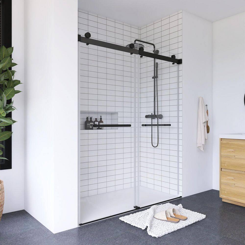 LAWRENCE 56-60"W X 75"H Frameless Double Sliding Shower Door, 304 Stainless Steel In Matte Black, 5/16" (8Mm) Thick SGCC Tempered Clear Glass. | Wayfair