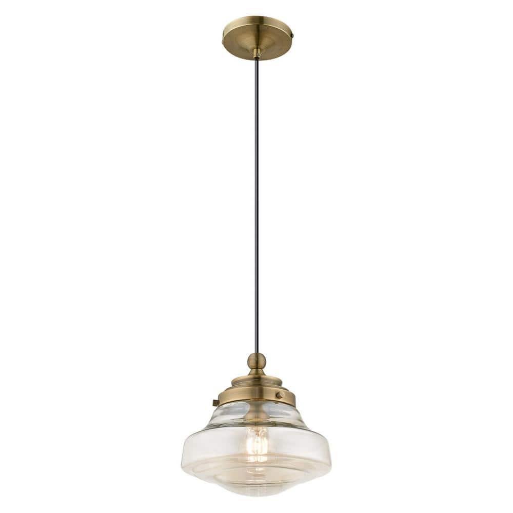 Livex Lighting Art Glass 1 - Light Pendant in  Antique Brass