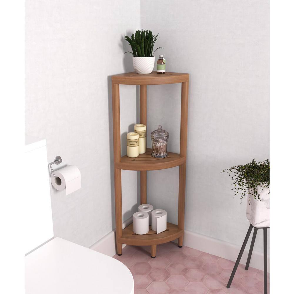 AquaTeak AquaTeak Teak Oil 3 -Tier Wood Freestanding Corner Bathroom Shelf ( 11-in x 40.25-in x 11-in )