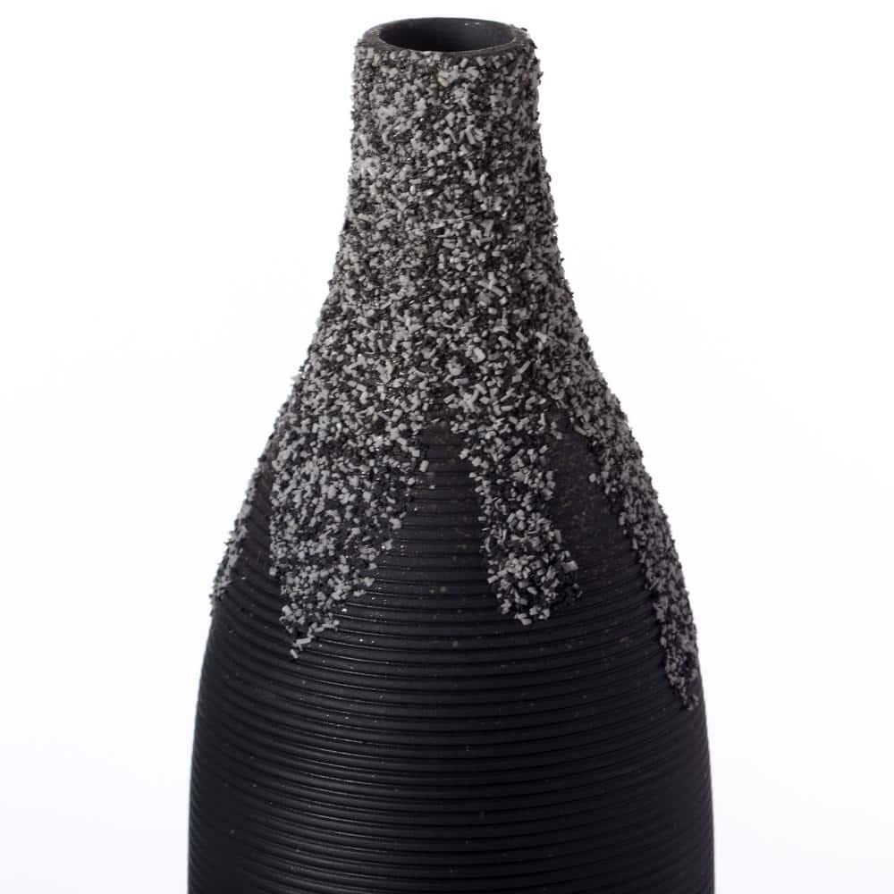 Uniquewise 9 Inch Modern Decorative Ceramic Table Vase Ripped Design Bottle Shape Flower Holder, Black