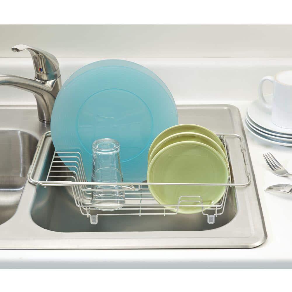 iDESIGN Classico Steel Wire Adjustable Over The Sink/Countertop Dish Drainer Satin: Freestanding Metal Kitchen Rack