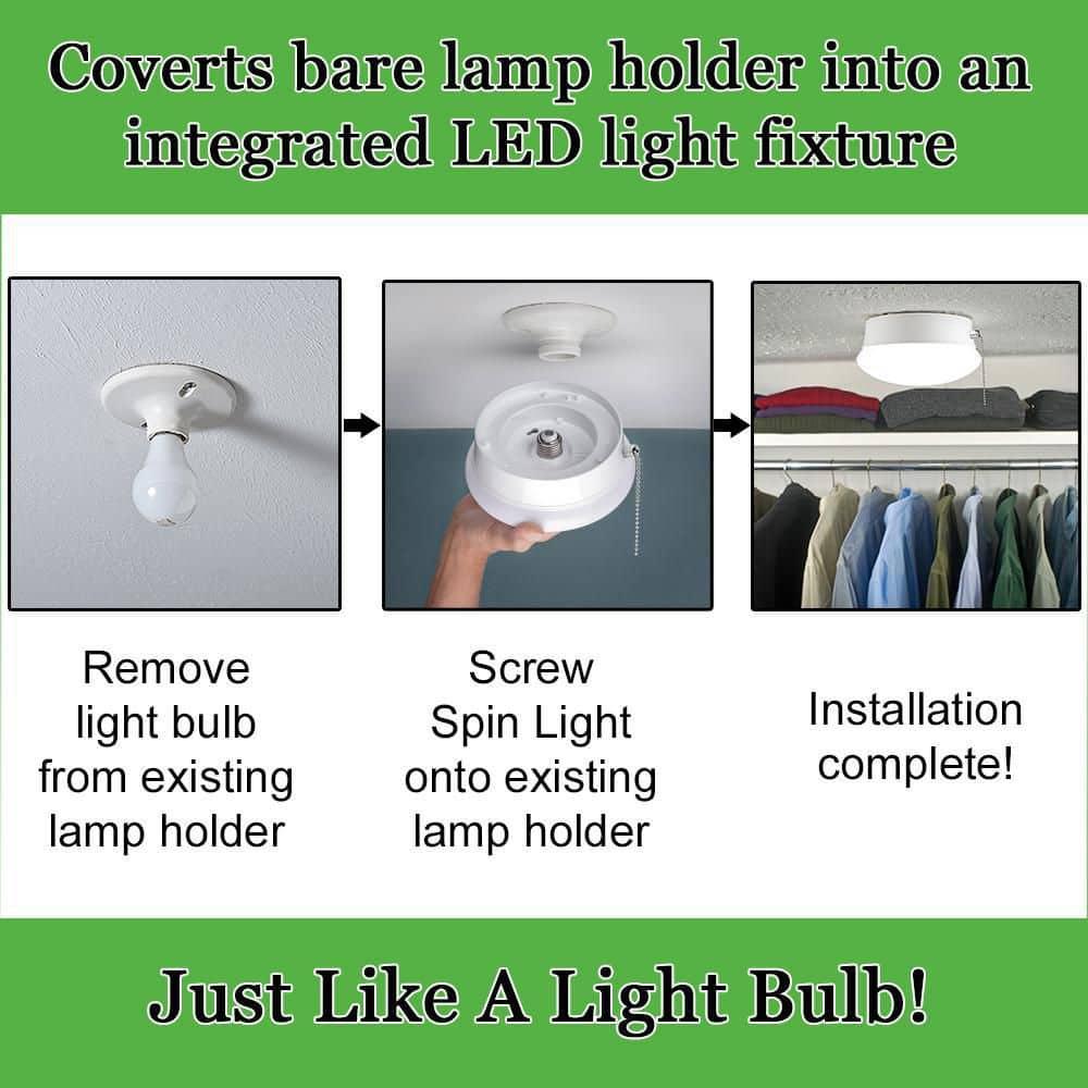 7 In. Bright White LED Ceiling Round Flushmount Easy Light with Pull Chain