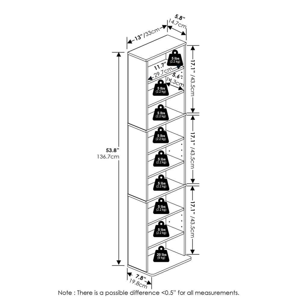Furinno JAYA 9-Shelf Multimedia Media Storage Tower Rack with Adjustable Shelves, Amber Pine
