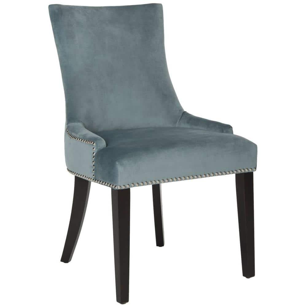 Lester 19"H Dining Chair (Set of 2) with Silver Nail Heads - Blue - Safavieh