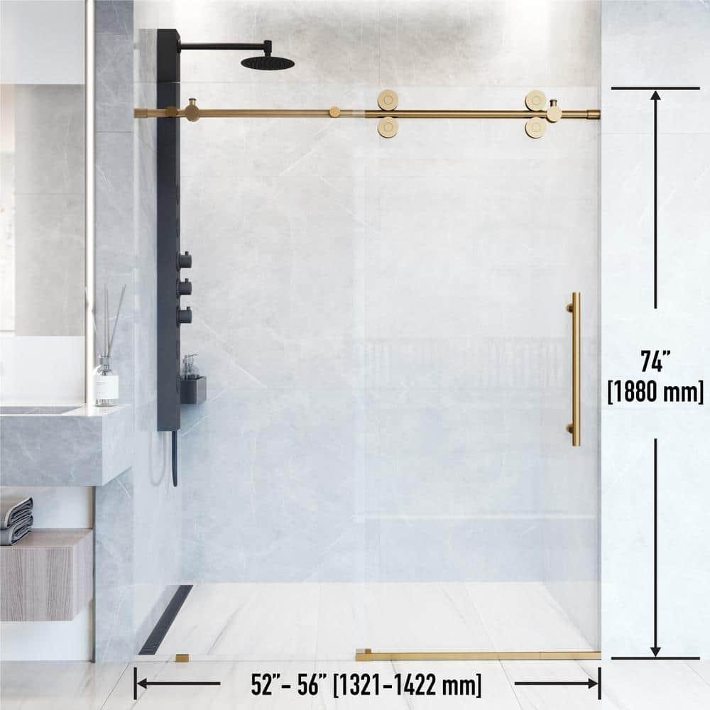 Elan 52-56" W x 74" H Sliding Frameless Shower Door with 3/8" Clear Glass