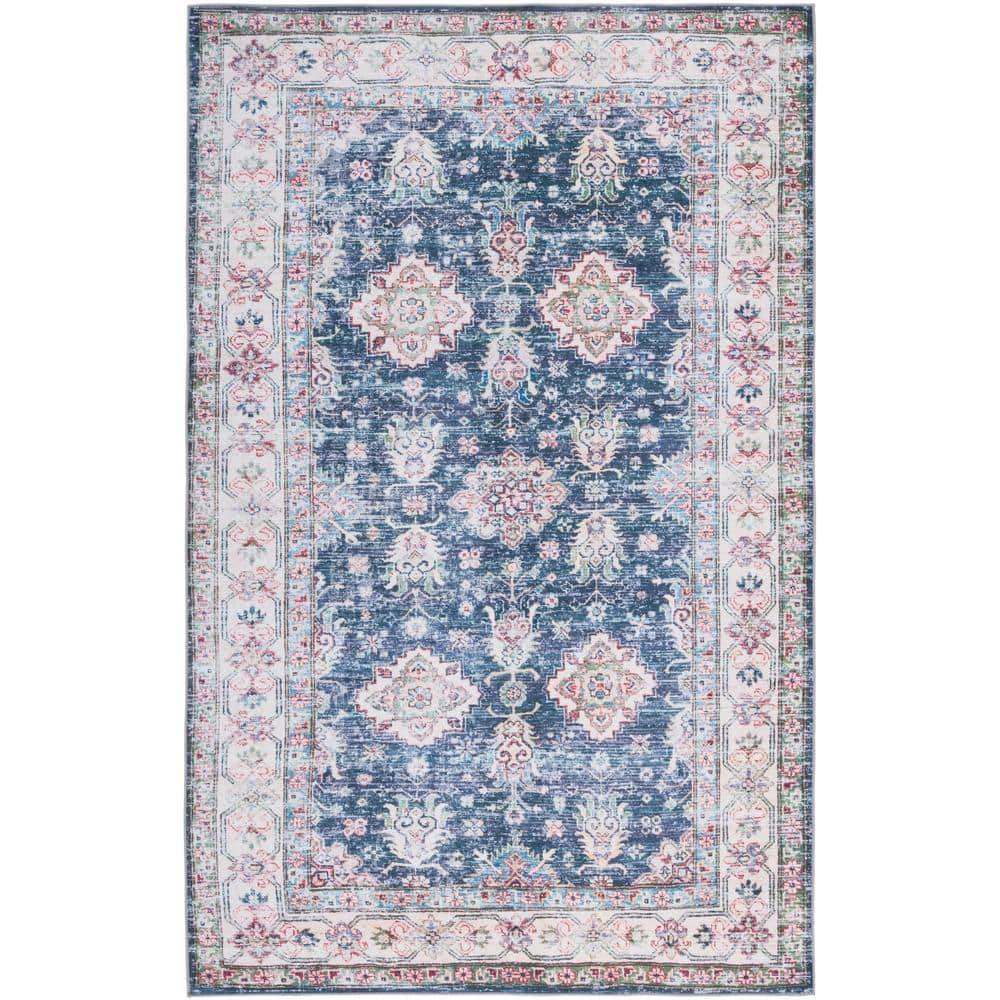 Tucson Vintage Persian TSN196 Power Loomed Machine Washable Skid-Resistant Indoor Area Rug - Navy/Beige - 9'x12' - Safavieh