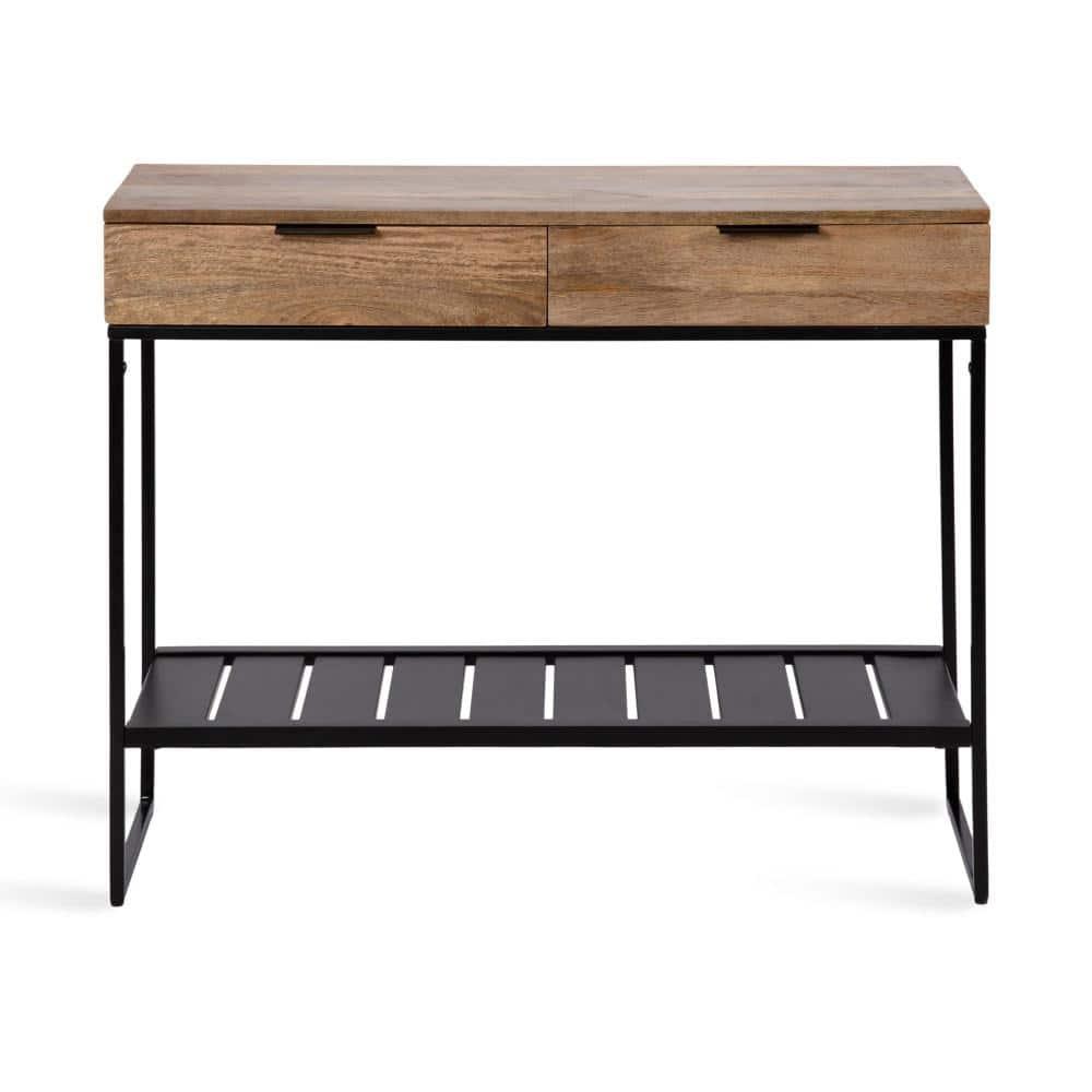 Kate and Laurel Malone Rectangle Wood Console Table, 36x13x31, Natural and Black