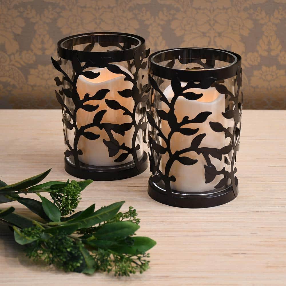 The Holiday Aisle® Black Vine Hurricanes with LED Candles (Set of 2)