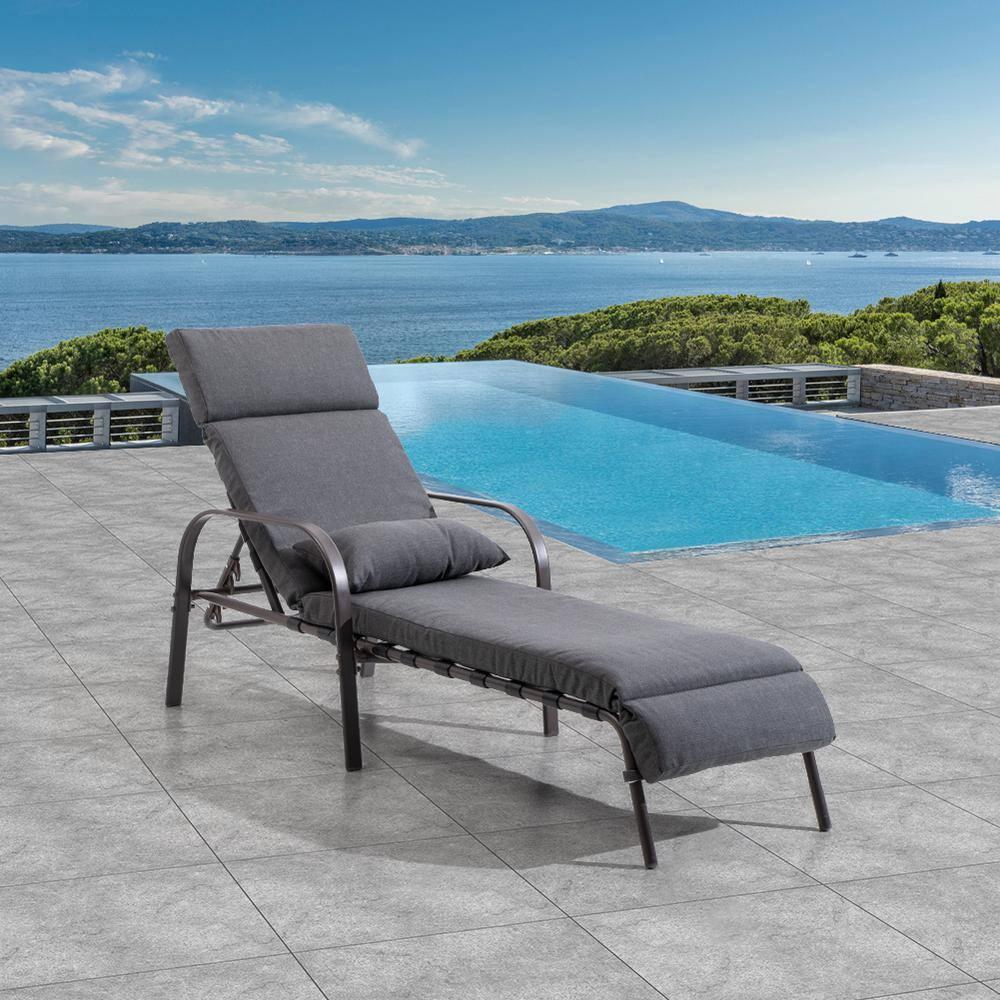 Crestlive Products Outdoor Recliner Adjustable Chaise Lounge Chair with Cushion & Pillow Dark Gray