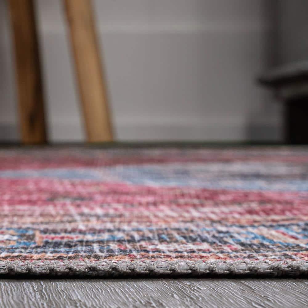 Alacati Ogee Medallion Machine-Washable Red/Blue/Brown 3 ft. x 5 ft. Area Rug - JONATHAN Y