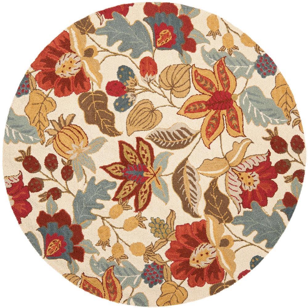 Blossom BLM863 Hand Hooked Area Rug - Ivory/Multi - 6' Round - Safavieh.