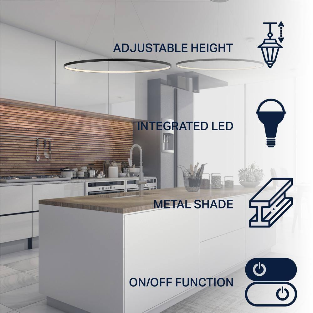 Circulo 35" Metal Round Modern Contemporary LED Integrated Pendant, Black