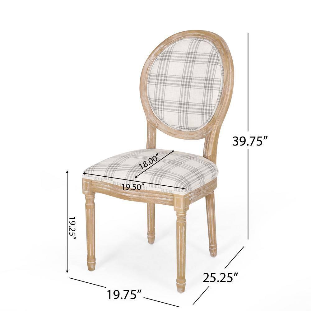 Noble House Karter French Fabric Dining Chairs, Set of 4, Gray Plaid