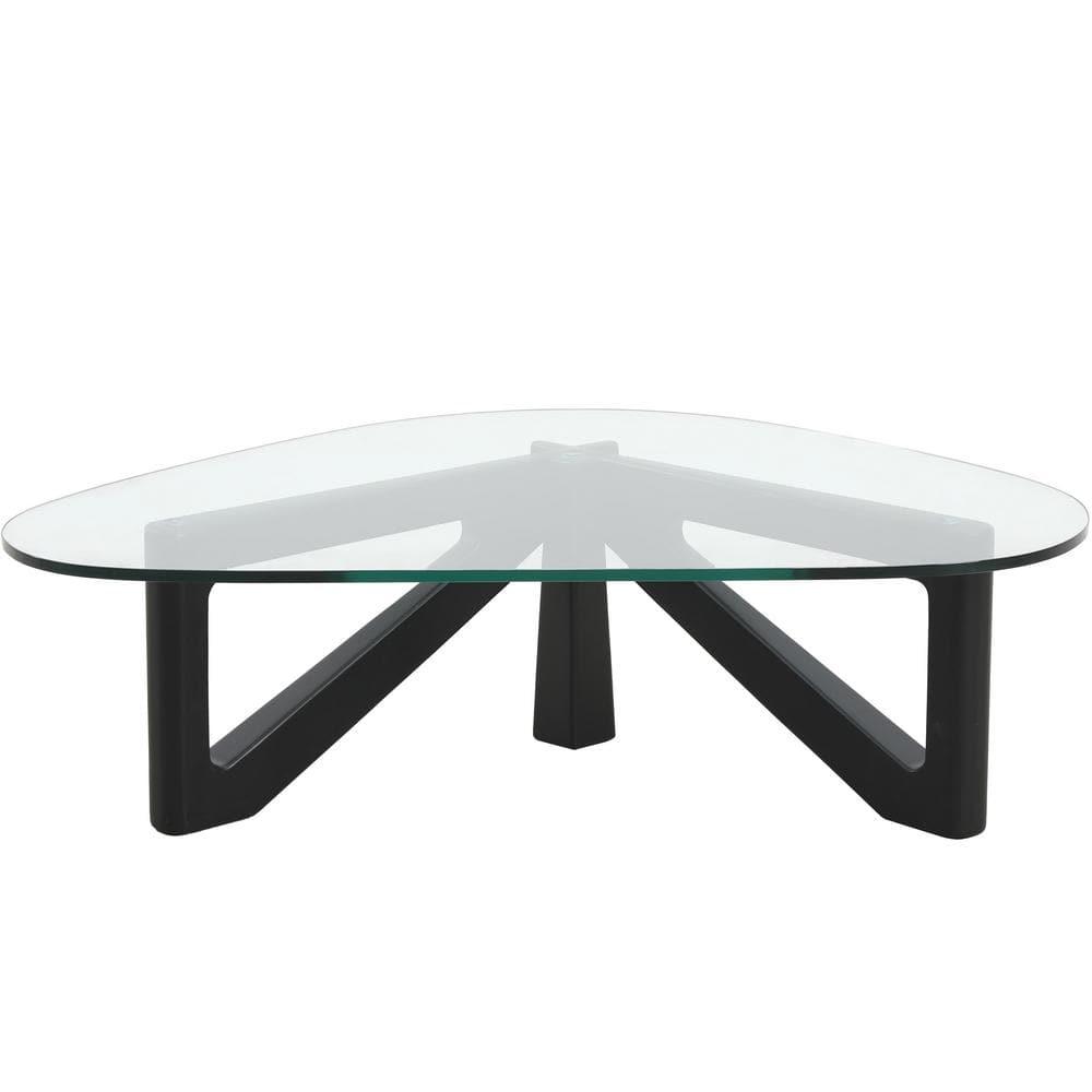 LeisureMod Imperial Collection Triangular Glass Top Coffee Table with Glossy Ash Wood Base for Home, Living Room, Office