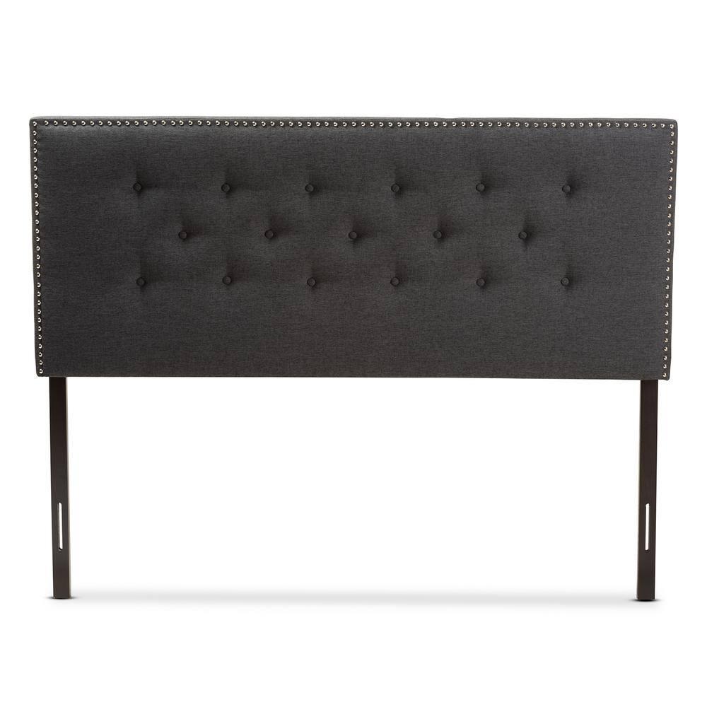 Queen Windsor Modern and Contemporary Fabric Headboard Dark Gray - Baxton Studio: Adjustable, Nailhead Trim