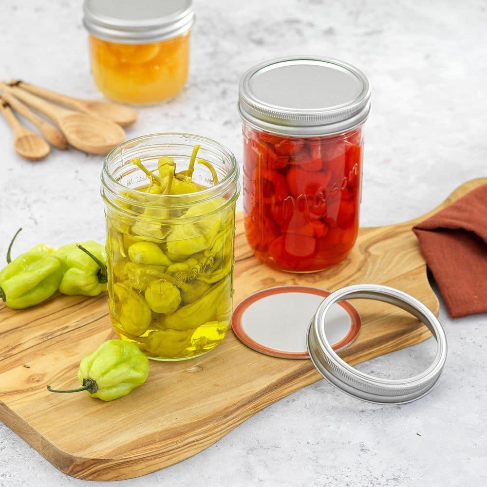 JoyJolt Wide Mason Jars with Airtight Lids, Labels and Measures - 16 oz - Set of 6