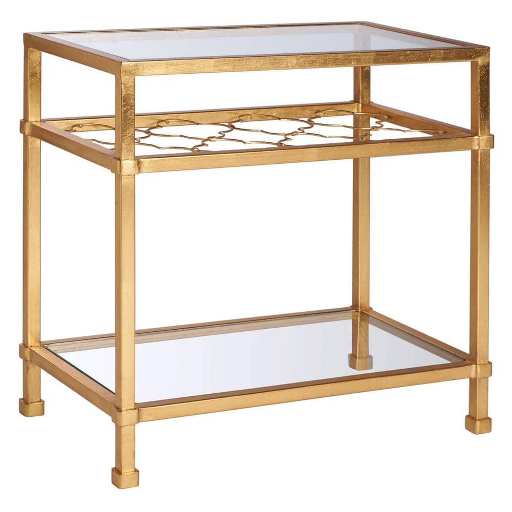 Hanzel Gold Leaf Glass Side Table - AMH8312A - Gold/Glass - Safavieh Couture