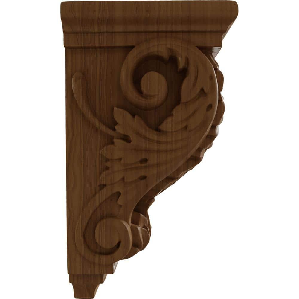 4 in. x 3-1/2 in. x 7 in. Unfinished Wood Cherry Small Acanthus Wood Corbel