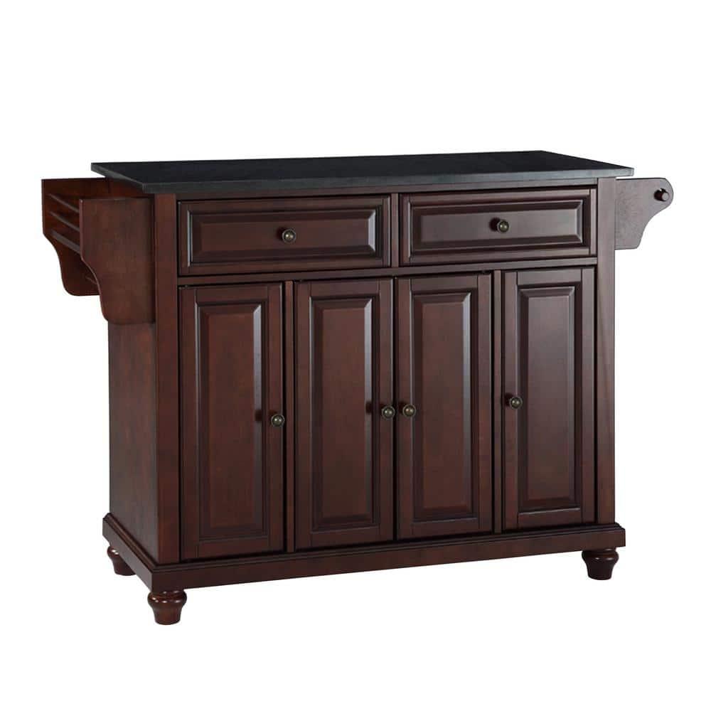 Cambridge Black Granite Top Full Size Kitchen Island/Cart Mahogany - Crosley: With Cabinets, Spice Rack, Towel Holder