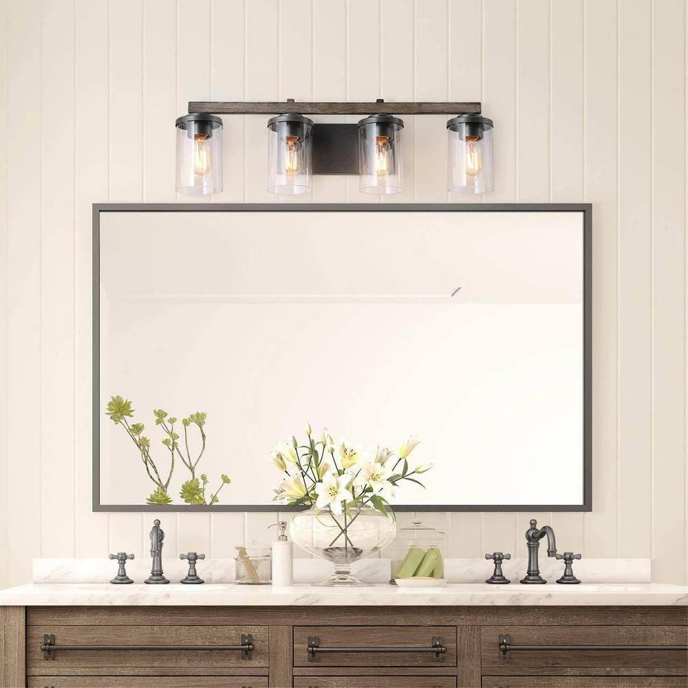 LNC Rustic Industrial Faux Wood 4-Light Black Finish Wall Fixture for Bathroom Glass Shades 4 Count