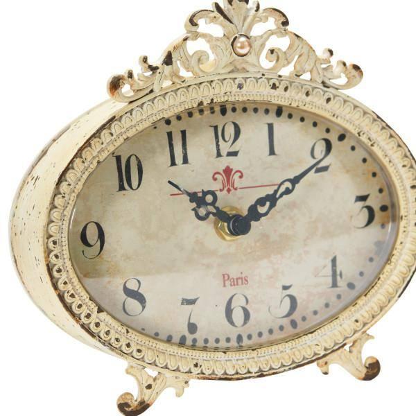 Storied HomeDistressed Pewter Mantel Clock, Cream