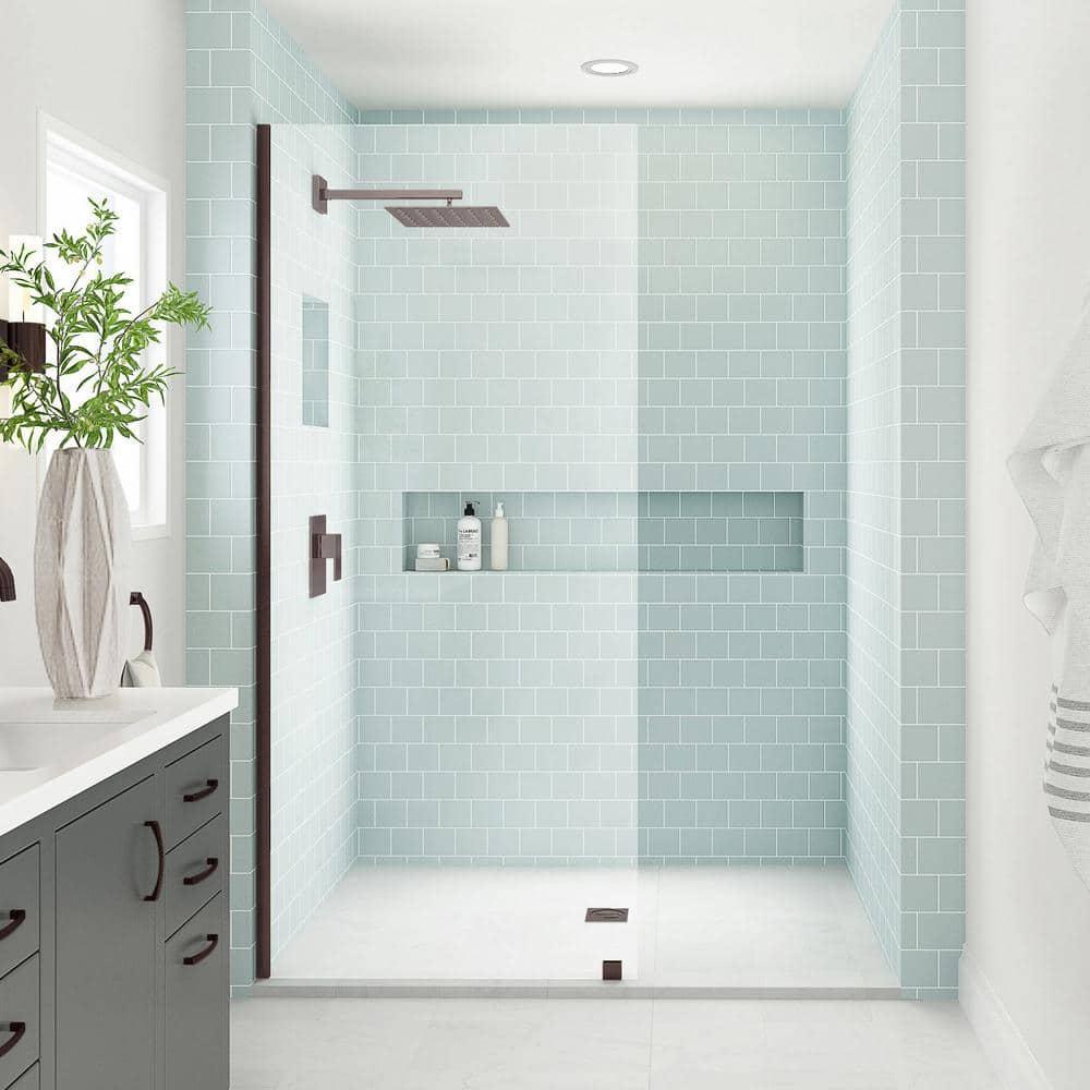 Elyse XL 34 in. W x 80 in. H Fixed Frameless Shower Door with Clear Star Cast Glass