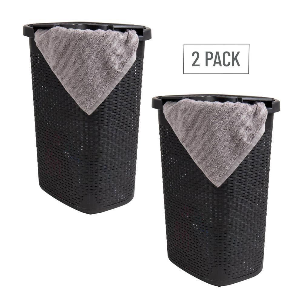 Mind Reader 60L Slim Laundry Hamper, Clothes Basket, Lid, Wicker Style, Plastic, 17.65"L x 13.75"W x 24.15"H, 2-Pack