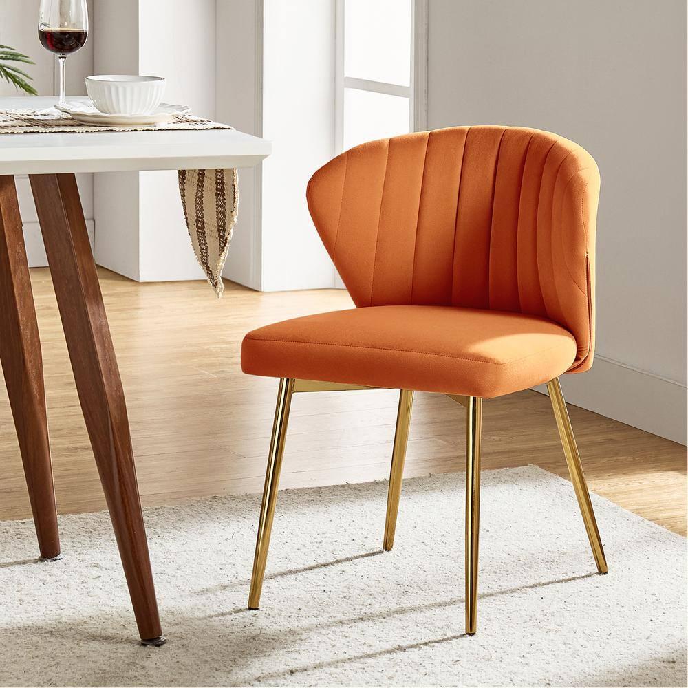 STCKJXX Velvet Dining Chair  Cute Armless Accent Chair Living Room Chair with Golden Legs  Mid Century Modern Upholstered Side Chair for Kitchen Vanity  Fuchsia