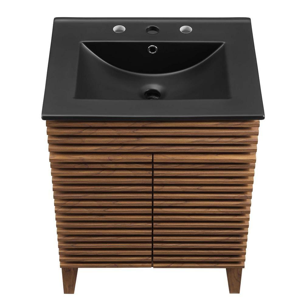 Modway Render 24" Modern Wood Bathroom Vanity in Walnut/Black
