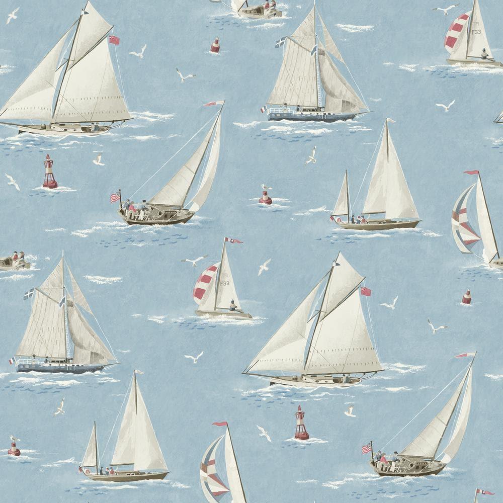 Chesapeake Leeward Light Blue Sailboat Wallpaper