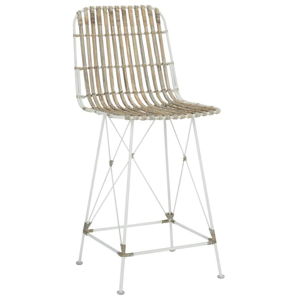 Minerva Wicker Counter Stool (Set of 2) - WIK6509 - White/White - Safavieh