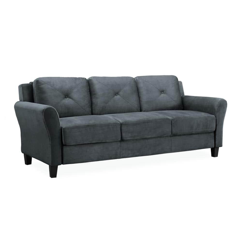 Lifestyle Solutions Taryn Traditional Sofa with Rolled Arms, Dark Gray Fabric