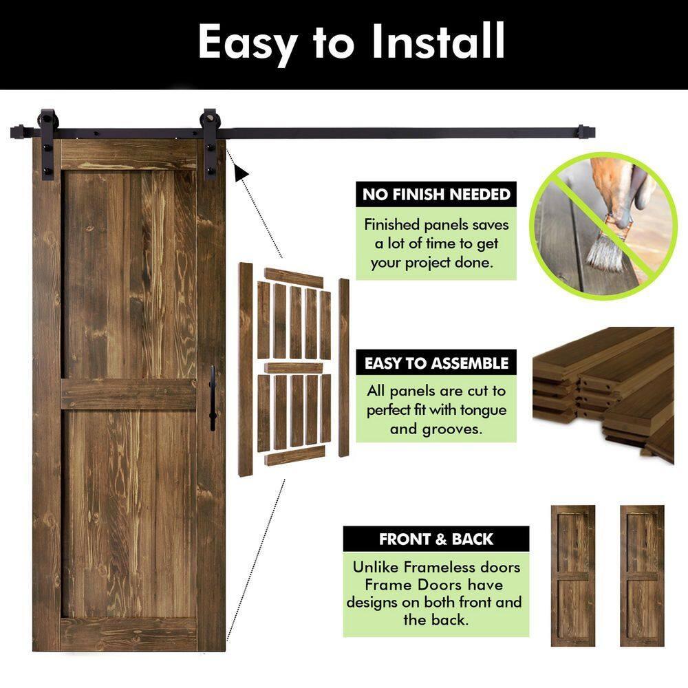 Homacer H Design Color Solid Pine Wood Unassembled Door with Black Rustic Installation Hardware Kit