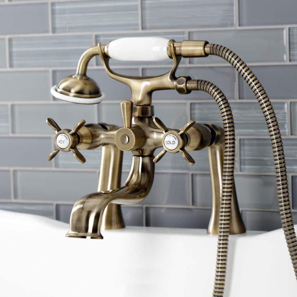 Kingston Brass Kingston Three-Handle 2-Hole Deck Mount Clawfoot Tub Faucet with Hand Shower