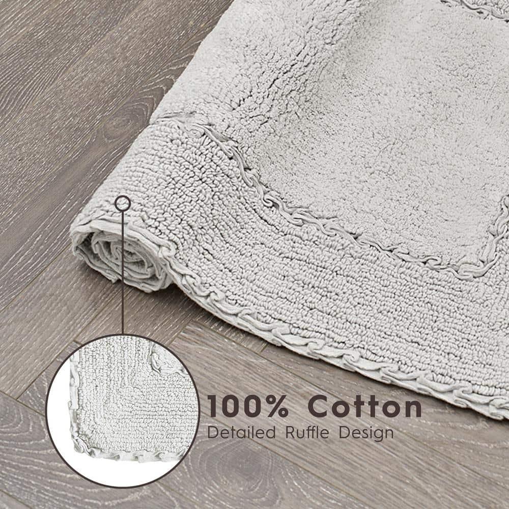 Laura Ashley Ruffle Cotton 2-Piece Bath Rug Set, Light Gray