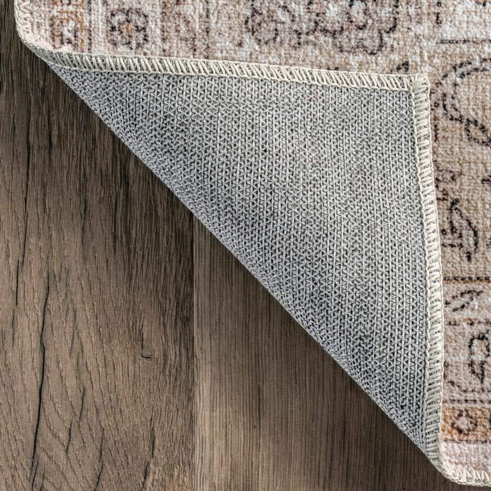 Nuloom Deadra Vintage Floral Pet Friendly Machine Washable Area Rug, Round 8', Beige