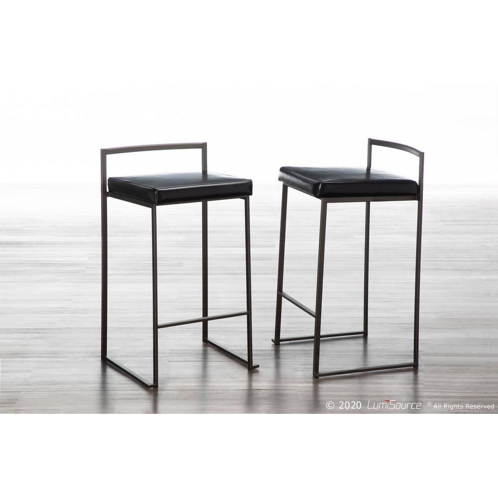 Set of 2 Counter Height Barstools Antique Coin Black - LumiSource: Upholstered Faux Leather, Metal Frame, No Assembly Required